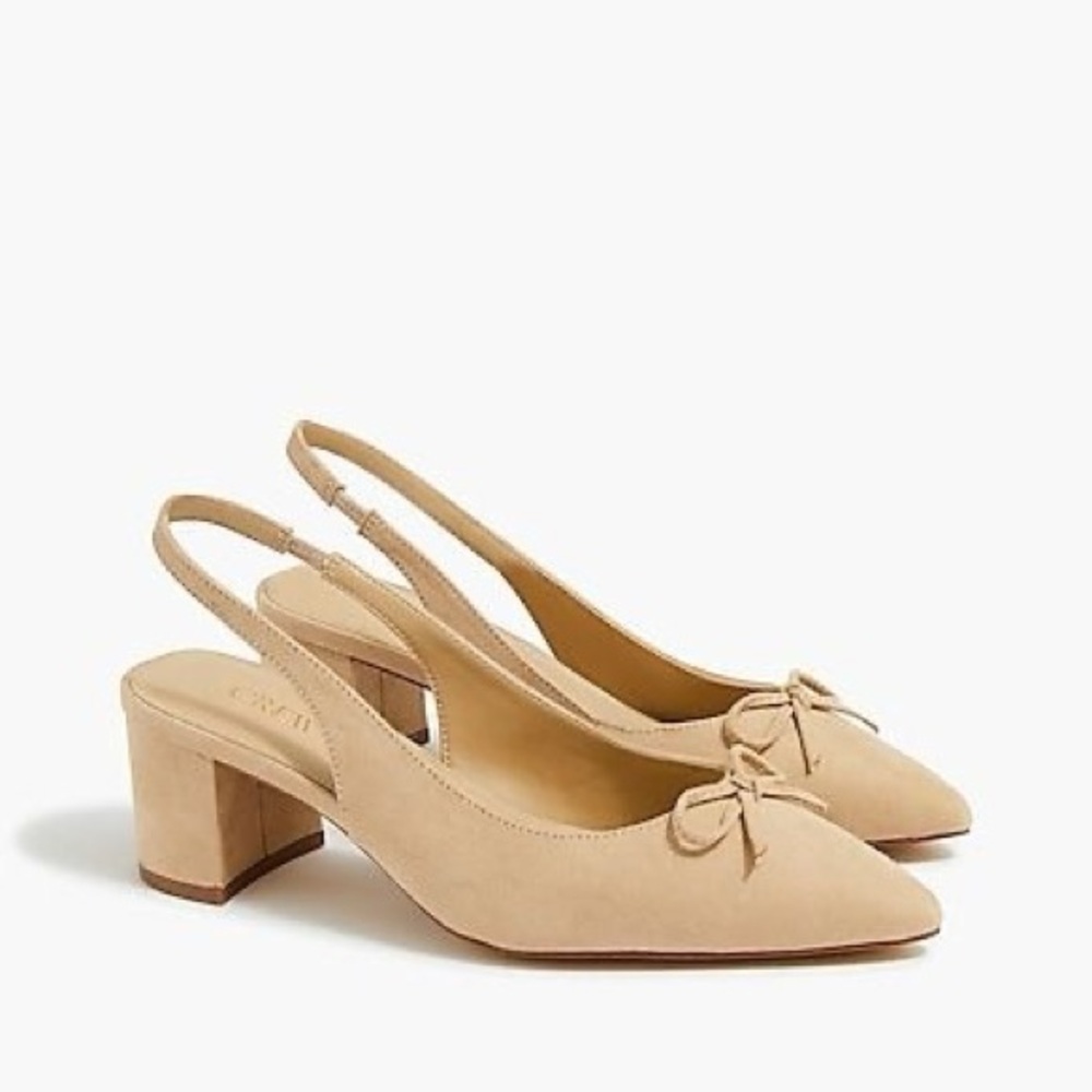 J. Crew Tan Slingback Heels with Bow